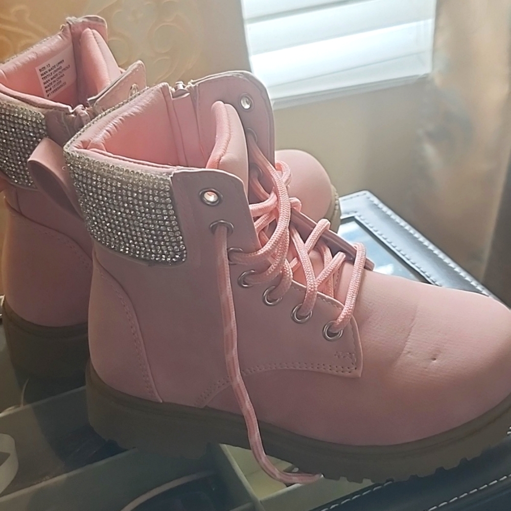 Pink girls blinged out combat boots size 12Y